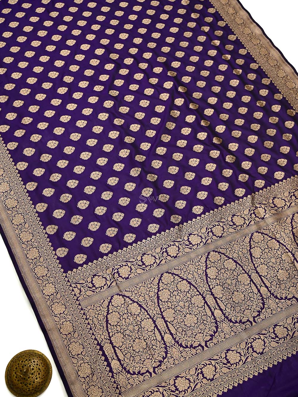 Voilet Booti Katan Silk Uppada Handloom Banarasi Saree - Sacred Weaves