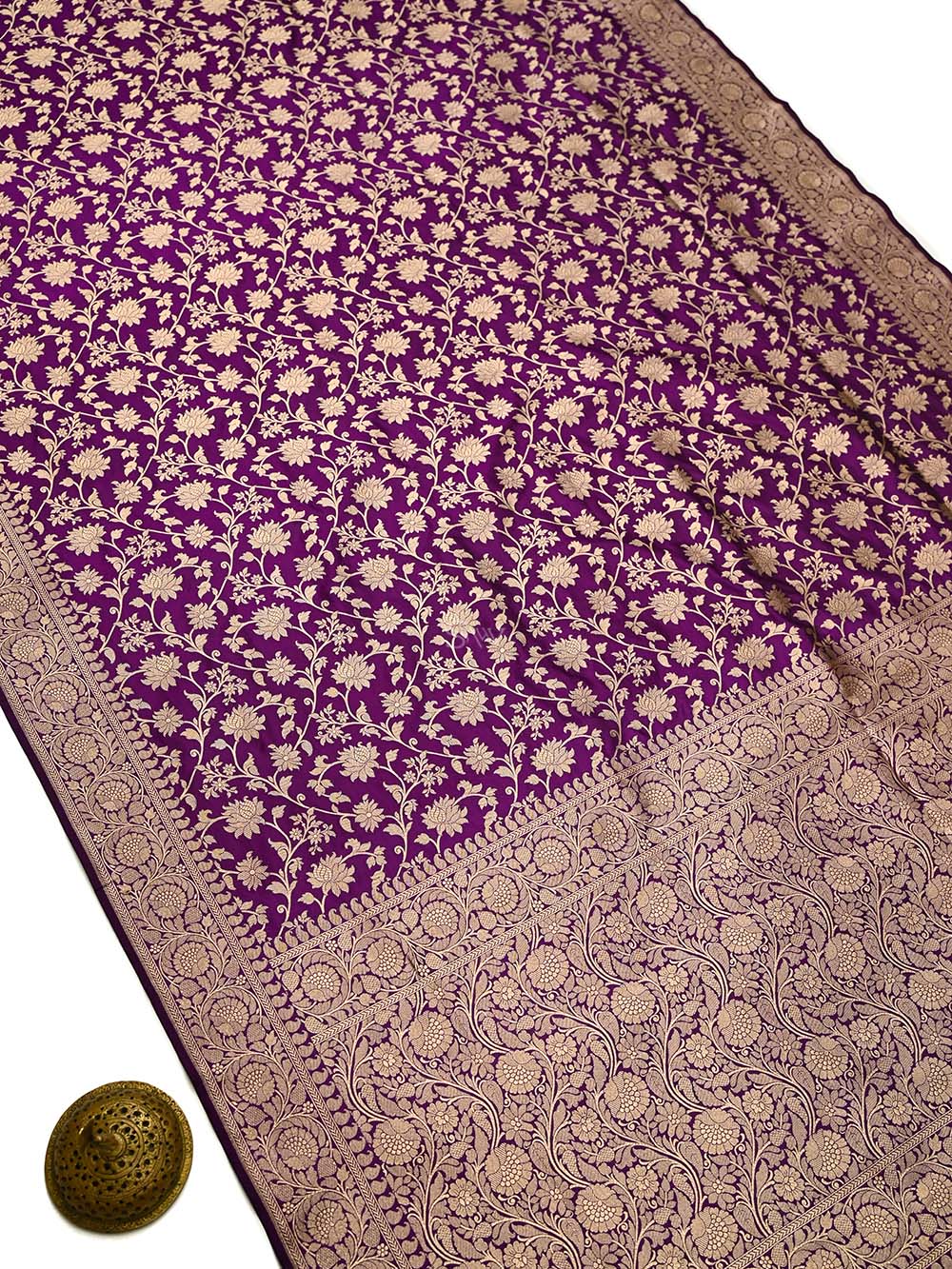 Purple Jaal Katan Silk Uppada Handloom Banarasi Saree - Sacred Weaves