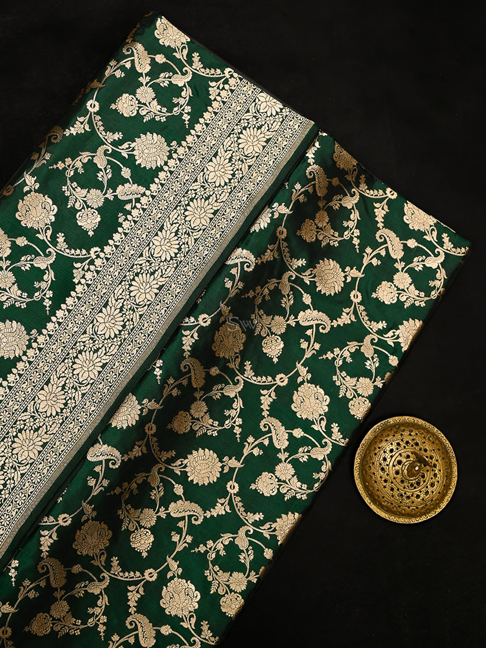 Bottle Green Jaal Katan Silk Uppada Handloom Banarasi Saree - Sacred Weaves