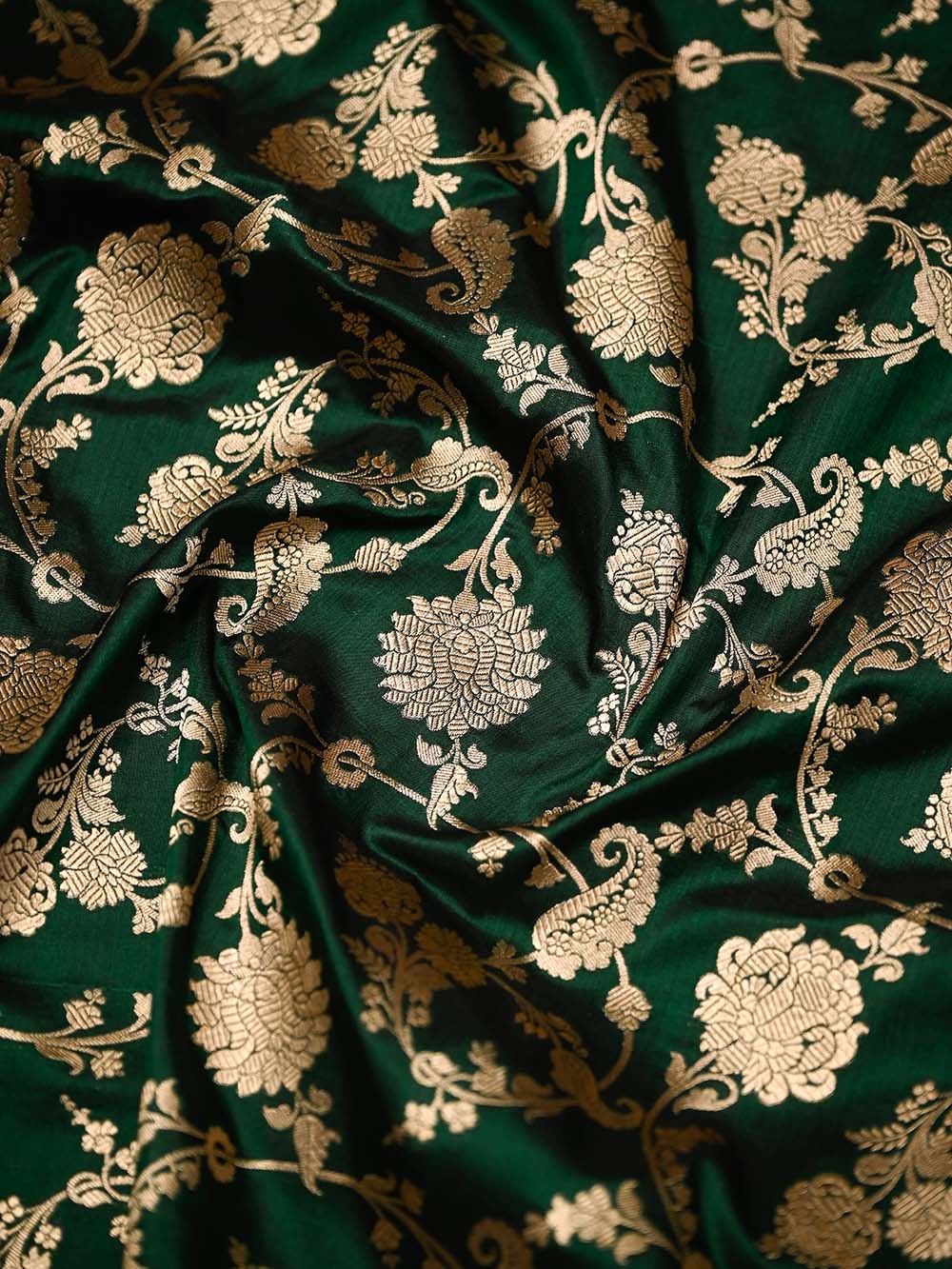 Bottle Green Jaal Katan Silk Uppada Handloom Banarasi Saree - Sacred Weaves