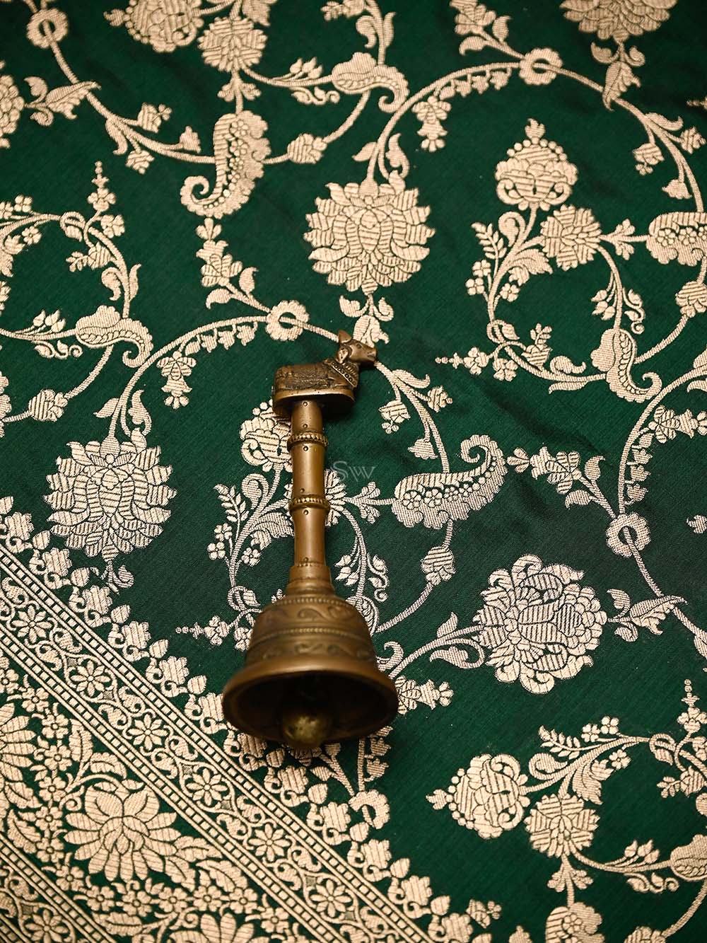 Bottle Green Jaal Katan Silk Uppada Handloom Banarasi Saree - Sacred Weaves