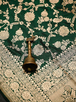 Bottle Green Jaal Katan Silk Uppada Handloom Banarasi Saree - Sacred Weaves