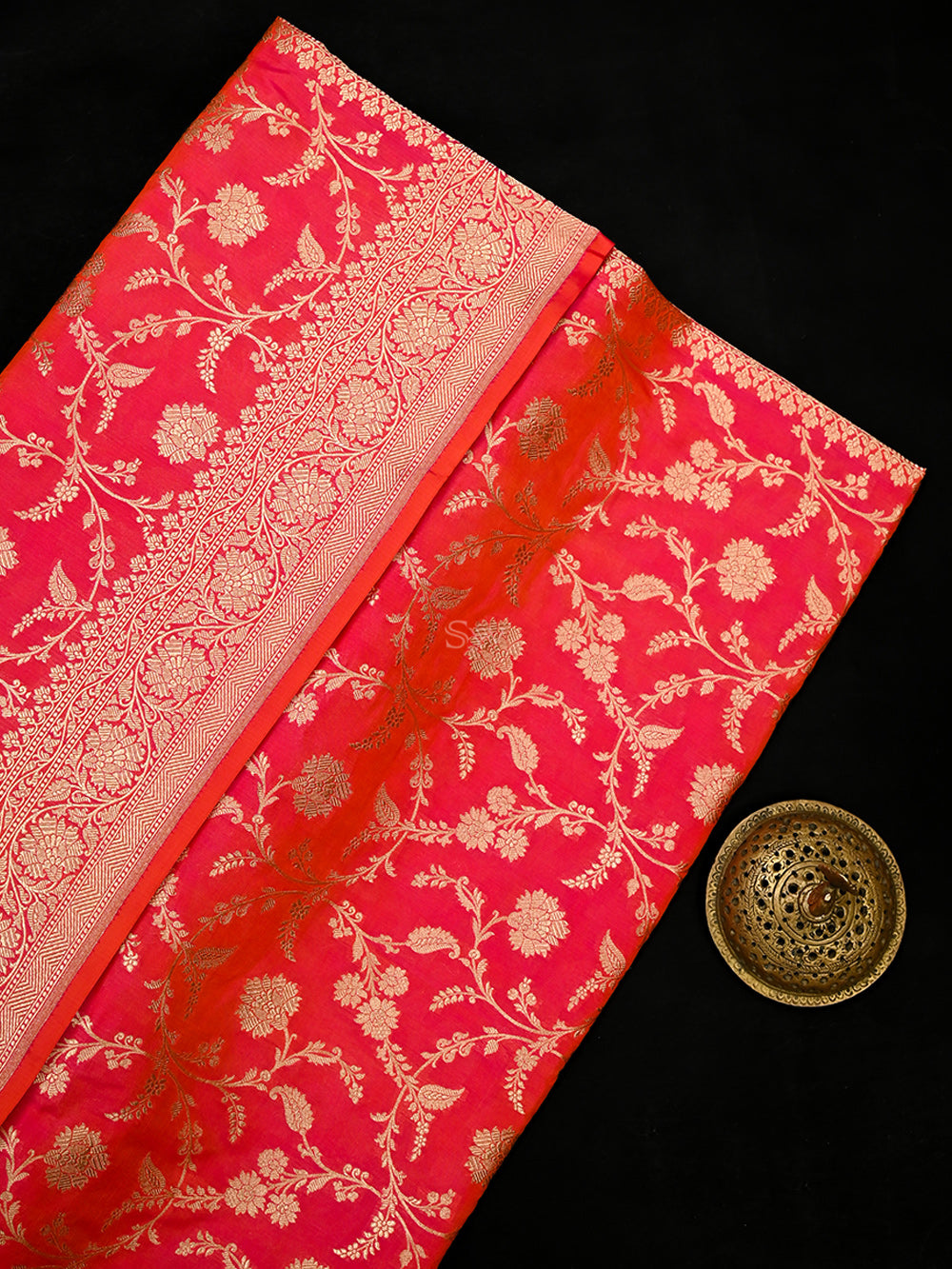 Pink Orange Jaal Katan Silk Uppada Handloom Banarasi Saree - Sacred Weaves