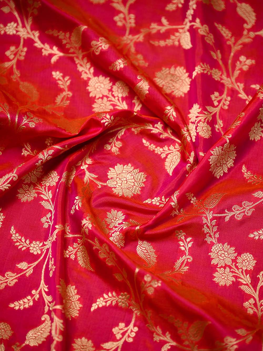 Pink Orange Jaal Katan Silk Uppada Handloom Banarasi Saree - Sacred Weaves