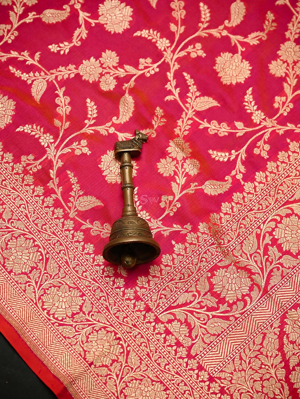 Pink Orange Jaal Katan Silk Uppada Handloom Banarasi Saree - Sacred Weaves