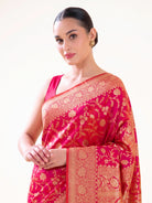 Pink Orange Jaal Katan Silk Uppada Handloom Banarasi Saree - Sacred Weaves