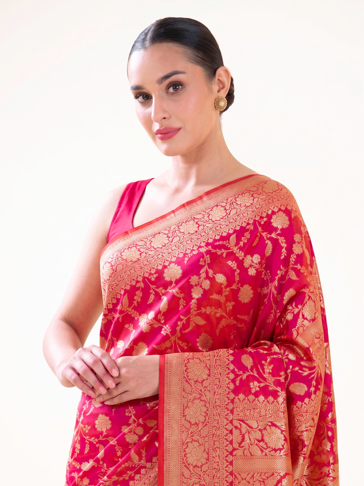 Pink Orange Jaal Katan Silk Uppada Handloom Banarasi Saree - Sacred Weaves