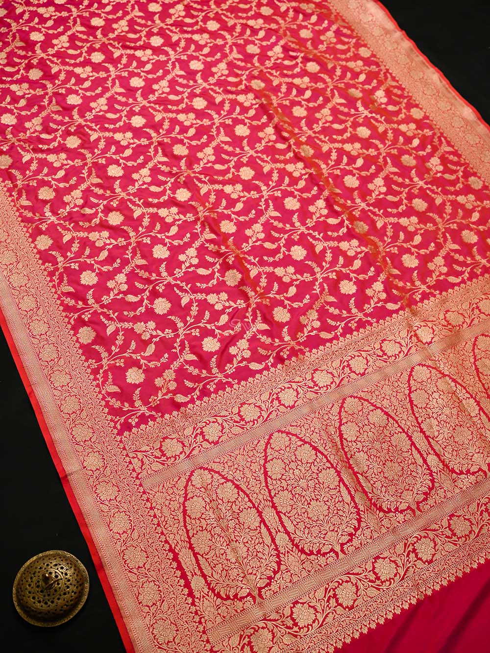 Pink Orange Jaal Katan Silk Uppada Handloom Banarasi Saree - Sacred Weaves