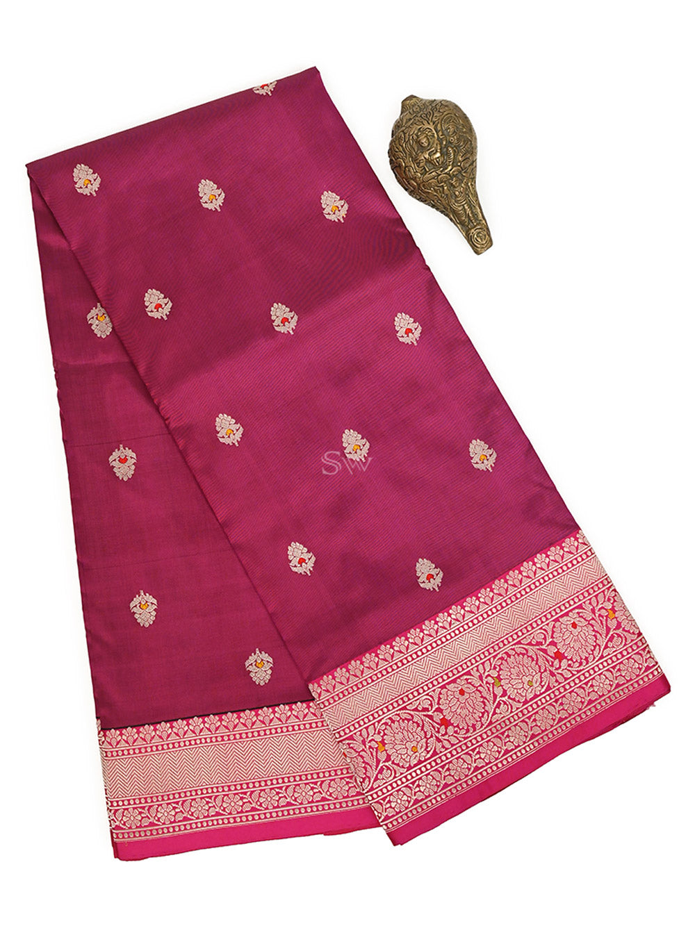 Dark Magenta Meenakari Booti Katan Silk Handloom Banarasi Saree - Sacred Weaves