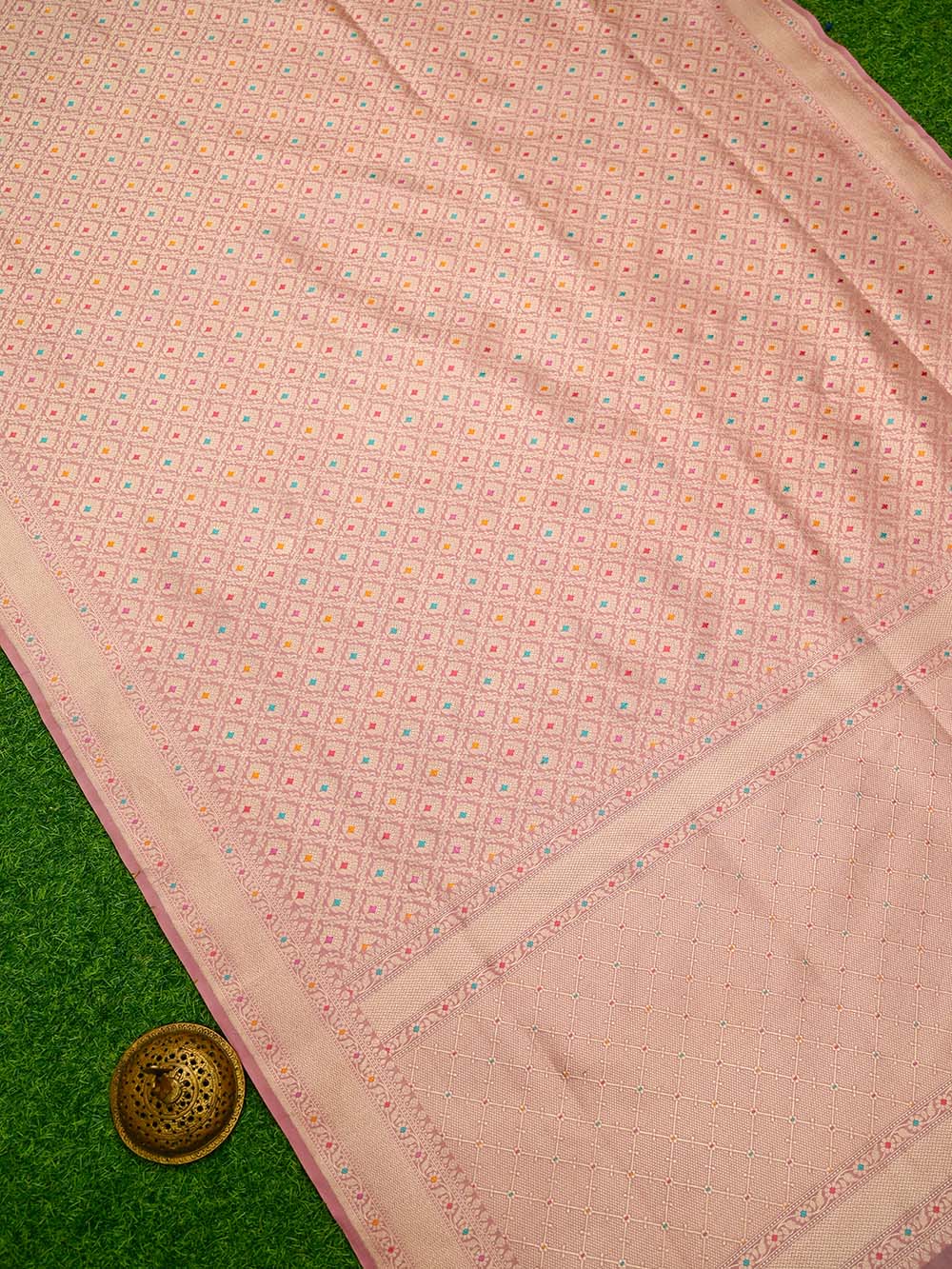 Pastel Pink Meenakari Brocade Handloom Banarasi Saree - Sacred Weaves