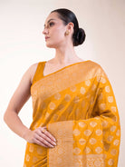 Yellow Booti Katan Silk Uppada Handloom Banarasi Saree - Sacred Weaves