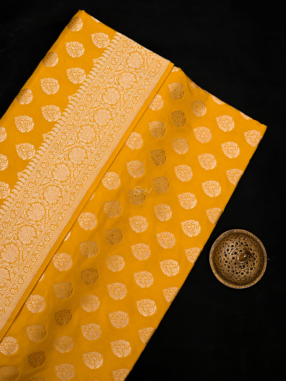 Yellow Booti Katan Silk Uppada Handloom Banarasi Saree - Sacred Weaves