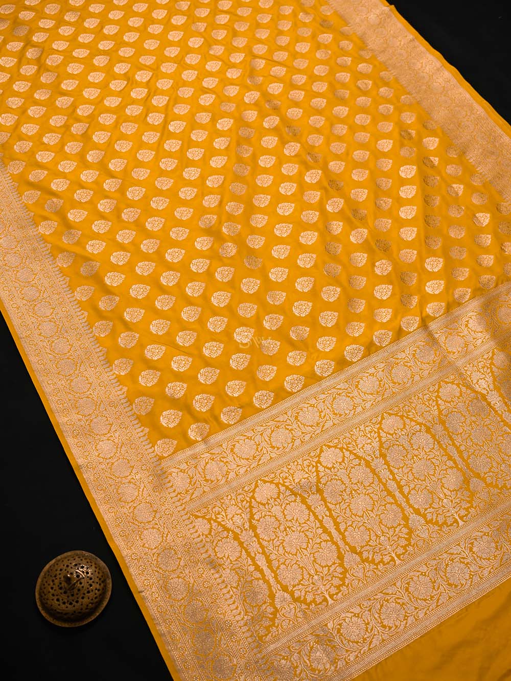 Yellow Booti Katan Silk Uppada Handloom Banarasi Saree - Sacred Weaves
