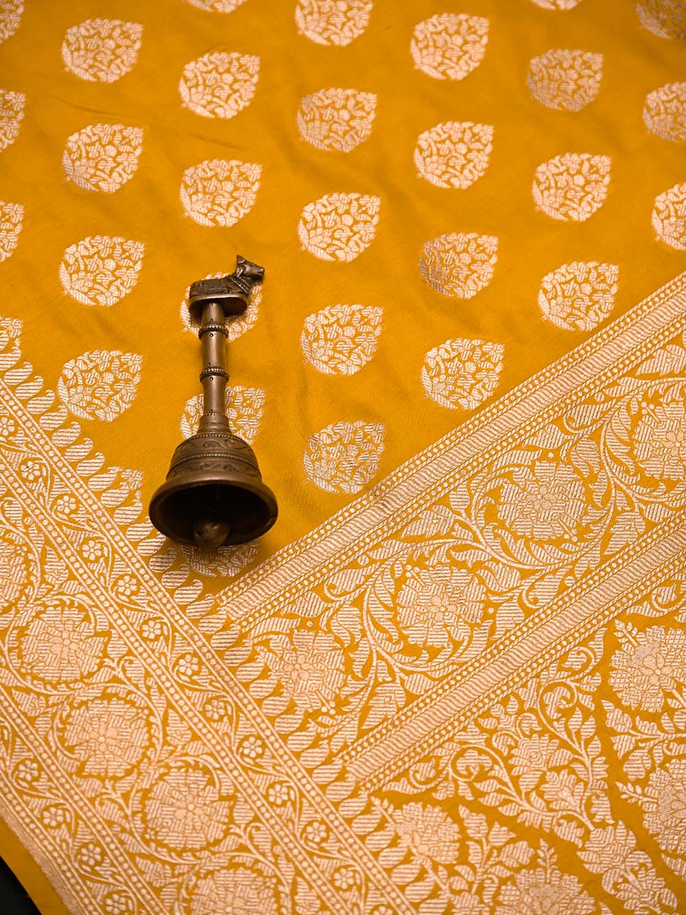 Yellow Booti Katan Silk Uppada Handloom Banarasi Saree - Sacred Weaves