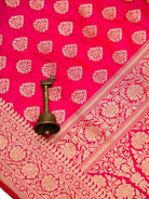 Dark Pink Booti Katan Silk Uppada Handloom Banarasi Saree - Sacred Weaves