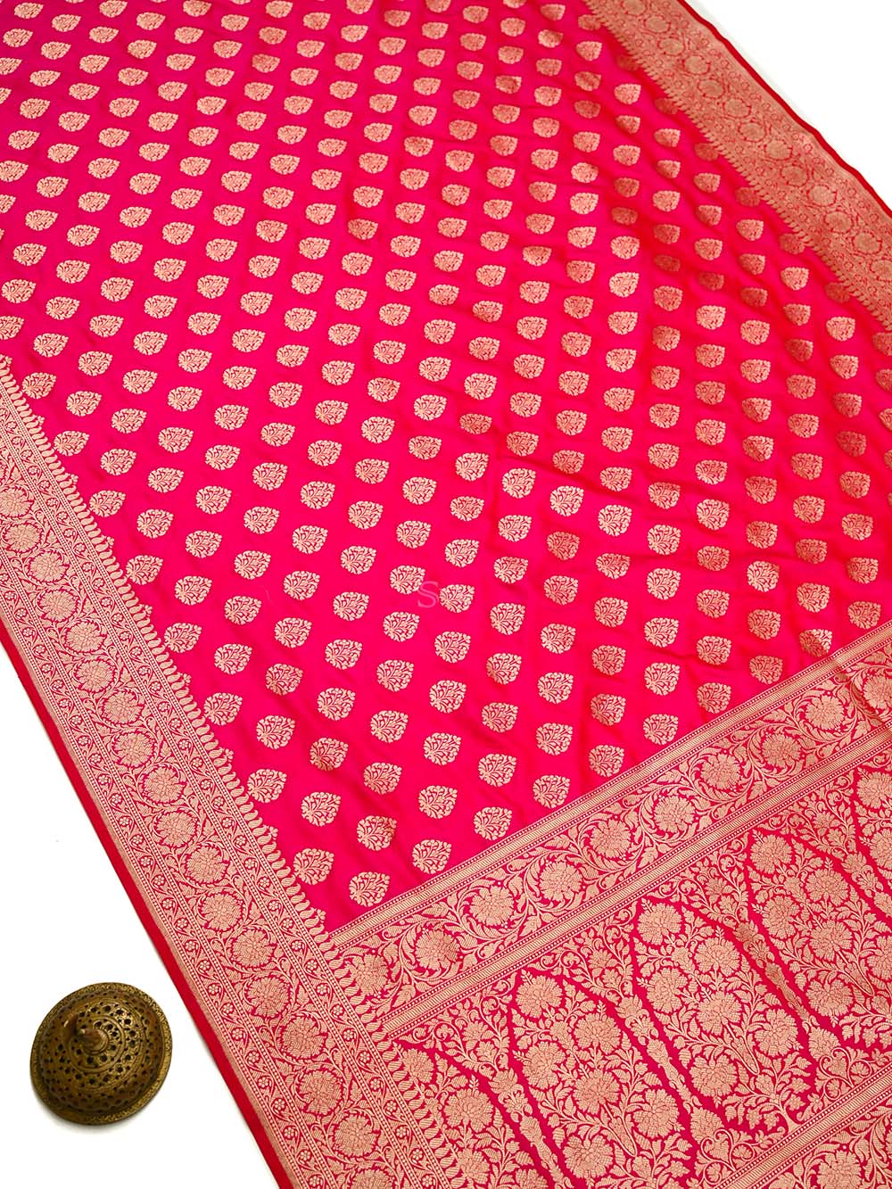 Dark Pink Booti Katan Silk Uppada Handloom Banarasi Saree - Sacred Weaves