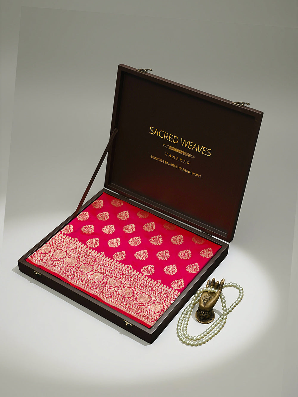 Dark Pink Booti Katan Silk Uppada Handloom Banarasi Saree - Sacred Weaves