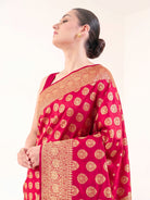 Dark Pink Booti Katan Silk Uppada Handloom Banarasi Saree - Sacred Weaves