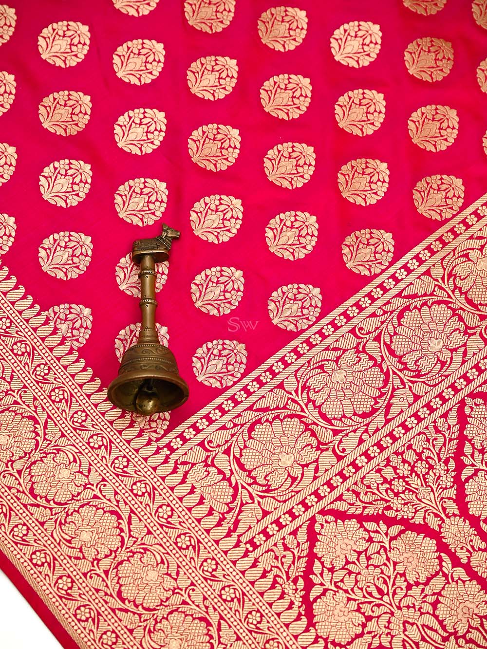 Dark Pink Booti Katan Silk Uppada Handloom Banarasi Saree - Sacred Weaves