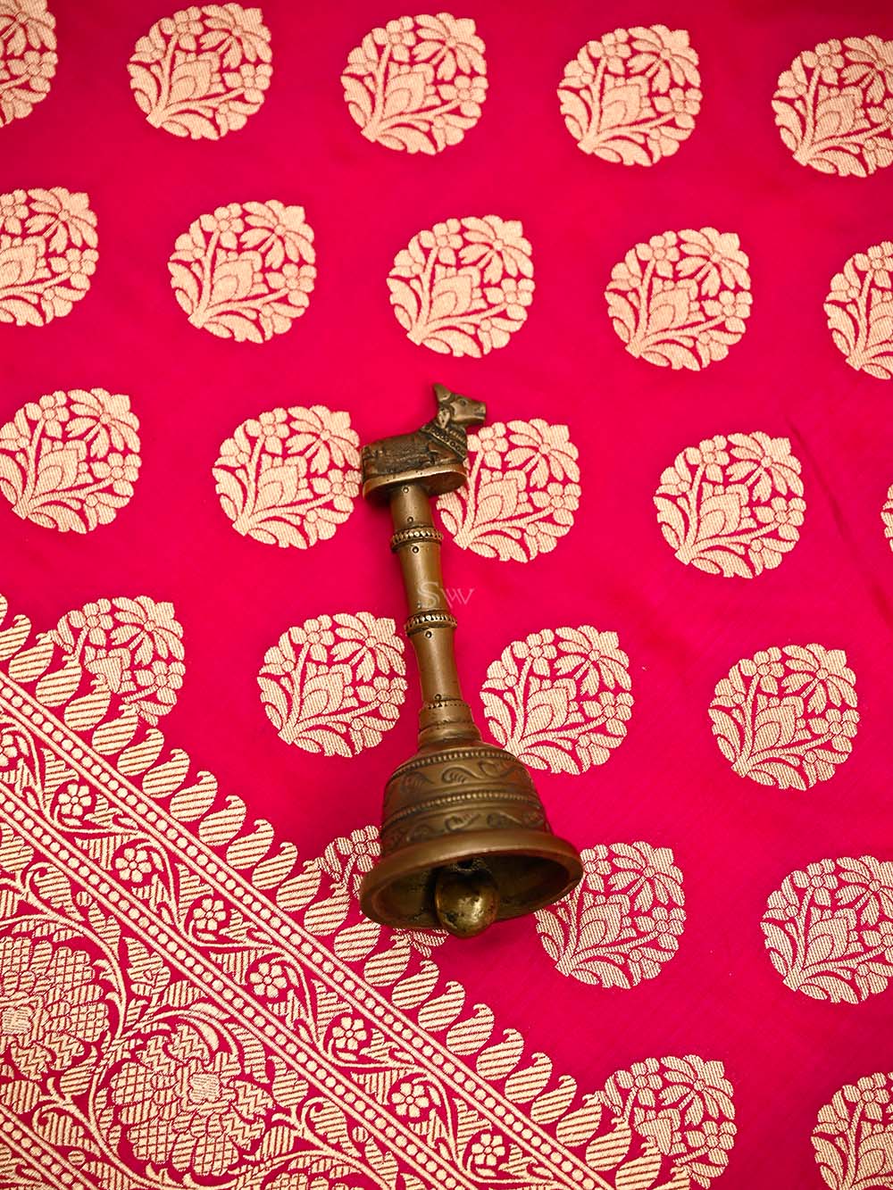 Dark Pink Booti Katan Silk Uppada Handloom Banarasi Saree - Sacred Weaves