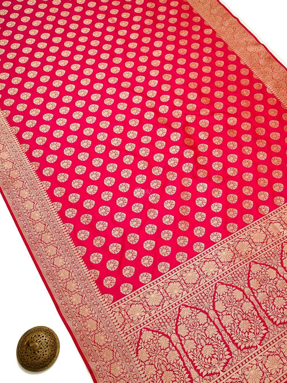 Dark Pink Booti Katan Silk Uppada Handloom Banarasi Saree - Sacred Weaves