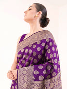 Purple Booti Katan Silk Uppada Handloom Banarasi Saree - Sacred Weaves