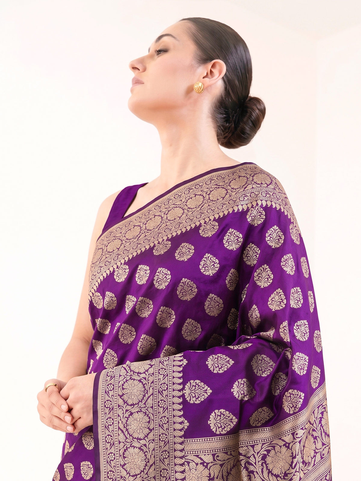 Purple Booti Katan Silk Uppada Handloom Banarasi Saree - Sacred Weaves
