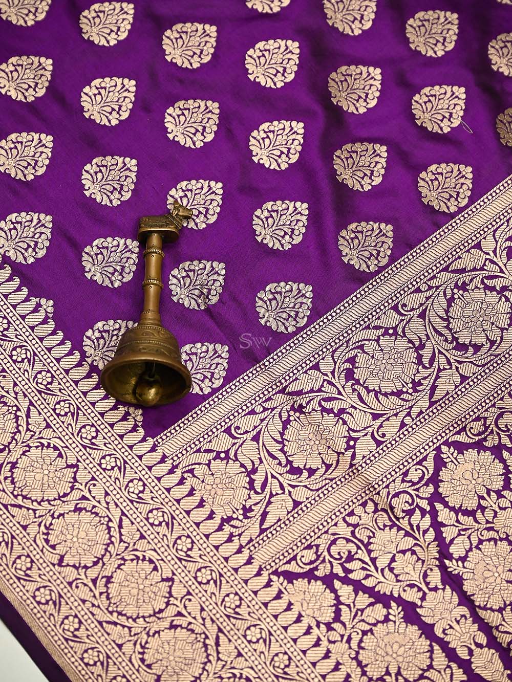 Purple Booti Katan Silk Uppada Handloom Banarasi Saree - Sacred Weaves