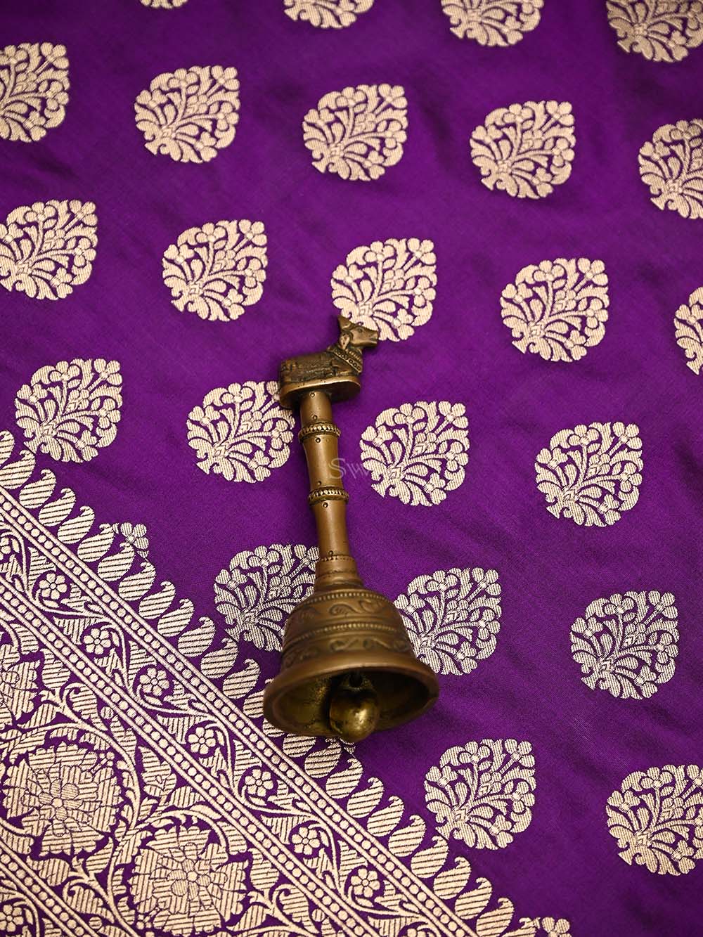 Purple Booti Katan Silk Uppada Handloom Banarasi Saree - Sacred Weaves