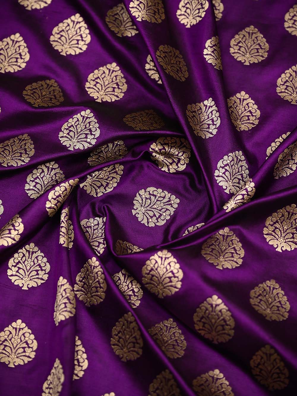 Purple Booti Katan Silk Uppada Handloom Banarasi Saree - Sacred Weaves