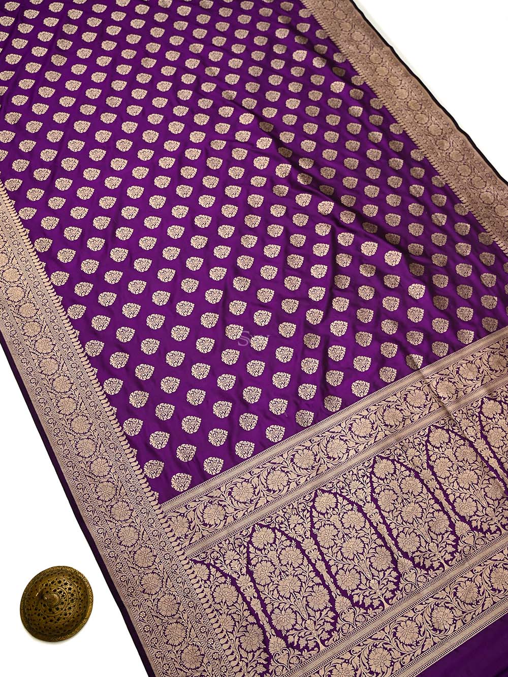 Purple Booti Katan Silk Uppada Handloom Banarasi Saree - Sacred Weaves