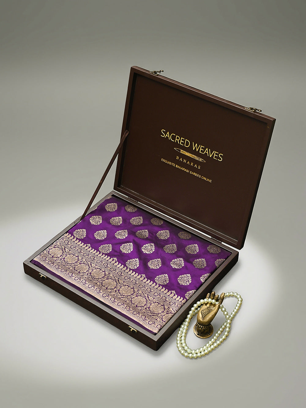 Purple Booti Katan Silk Uppada Handloom Banarasi Saree - Sacred Weaves