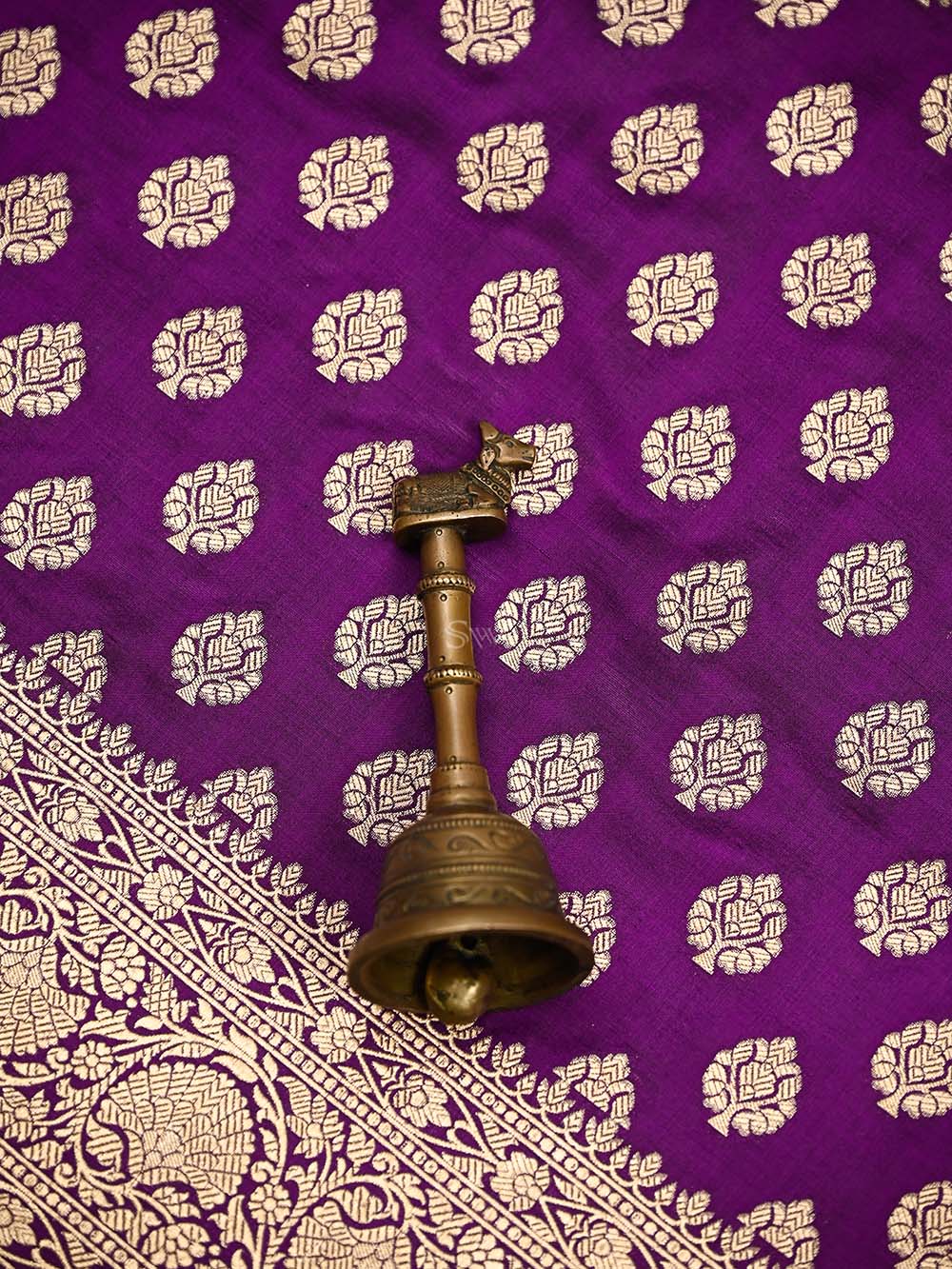 Purple Booti Katan Silk Uppada Handloom Banarasi Saree - Sacred Weaves