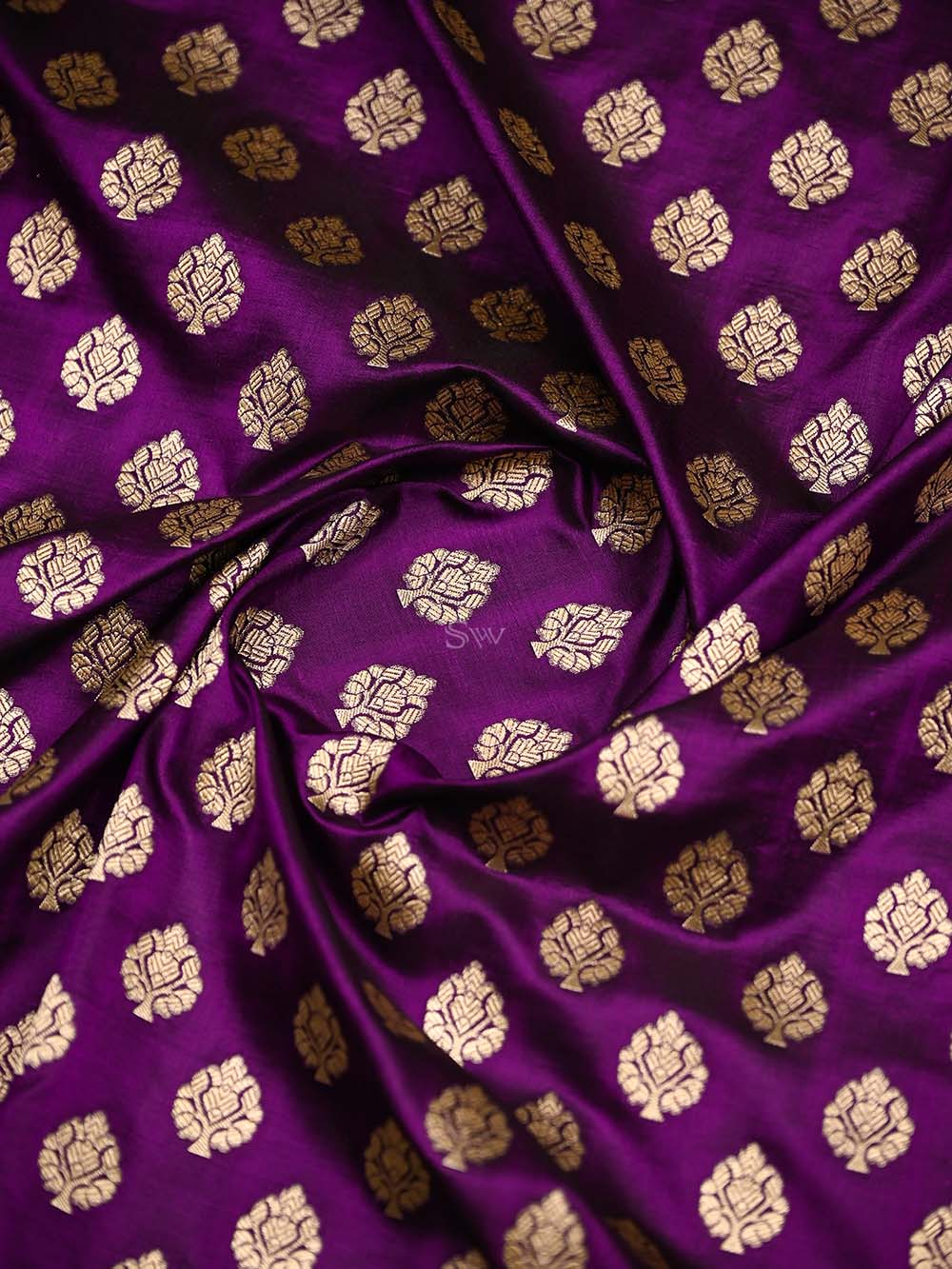 Purple Booti Katan Silk Uppada Handloom Banarasi Saree - Sacred Weaves