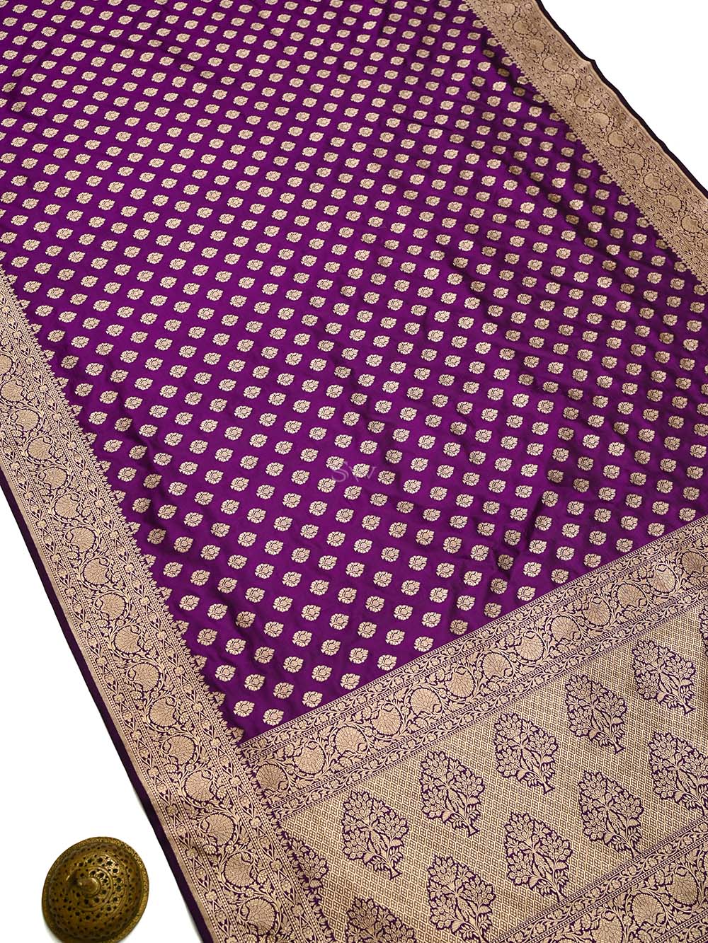 Purple Booti Katan Silk Uppada Handloom Banarasi Saree - Sacred Weaves