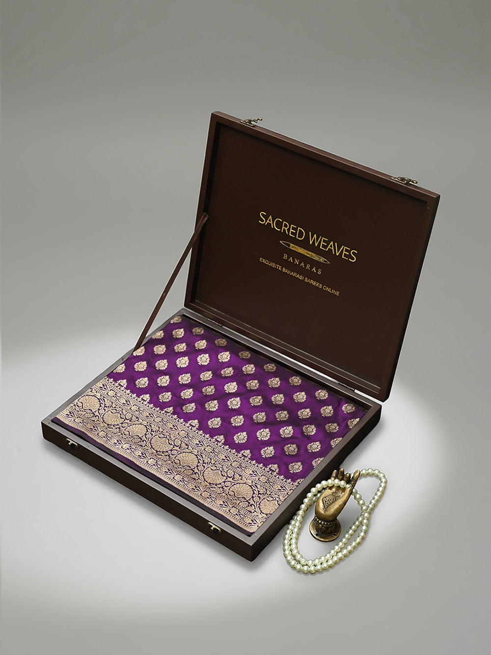 Purple Booti Katan Silk Uppada Handloom Banarasi Saree - Sacred Weaves