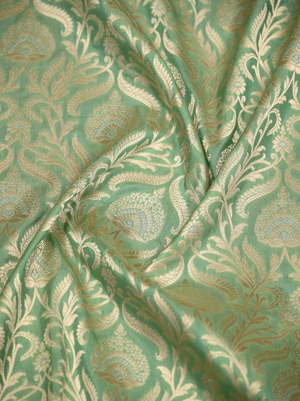 Pista Green Jaal Uppada Katan Silk Handloom Banarasi Saree - Sacred Weaves