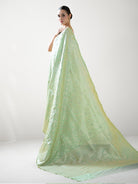 Pista Green Jaal Uppada Katan Silk Handloom Banarasi Saree - Sacred Weaves