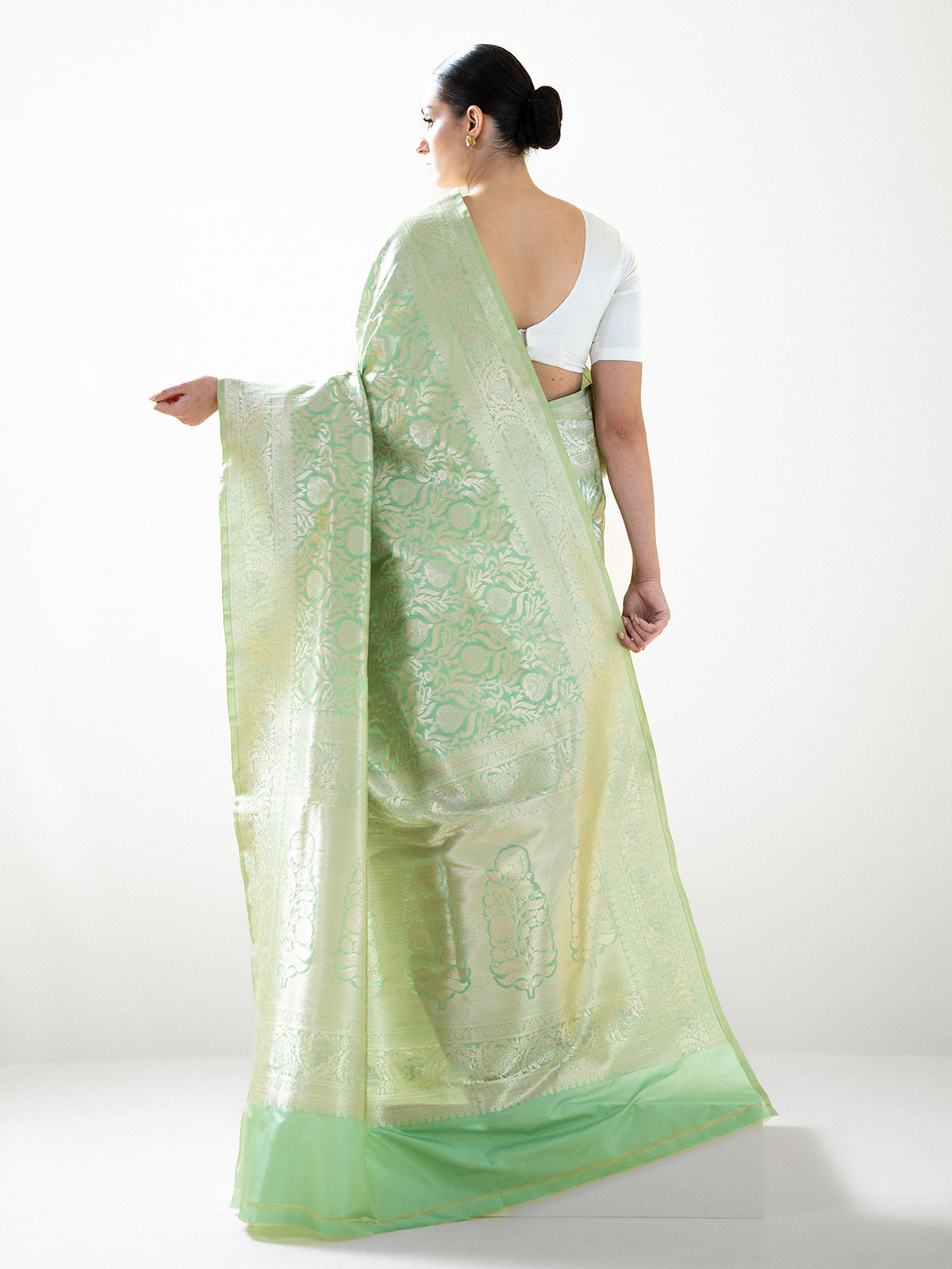 Pista Green Jaal Uppada Katan Silk Handloom Banarasi Saree - Sacred Weaves