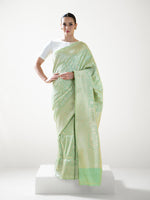Pista Green Jaal Uppada Katan Silk Handloom Banarasi Saree - Sacred Weaves