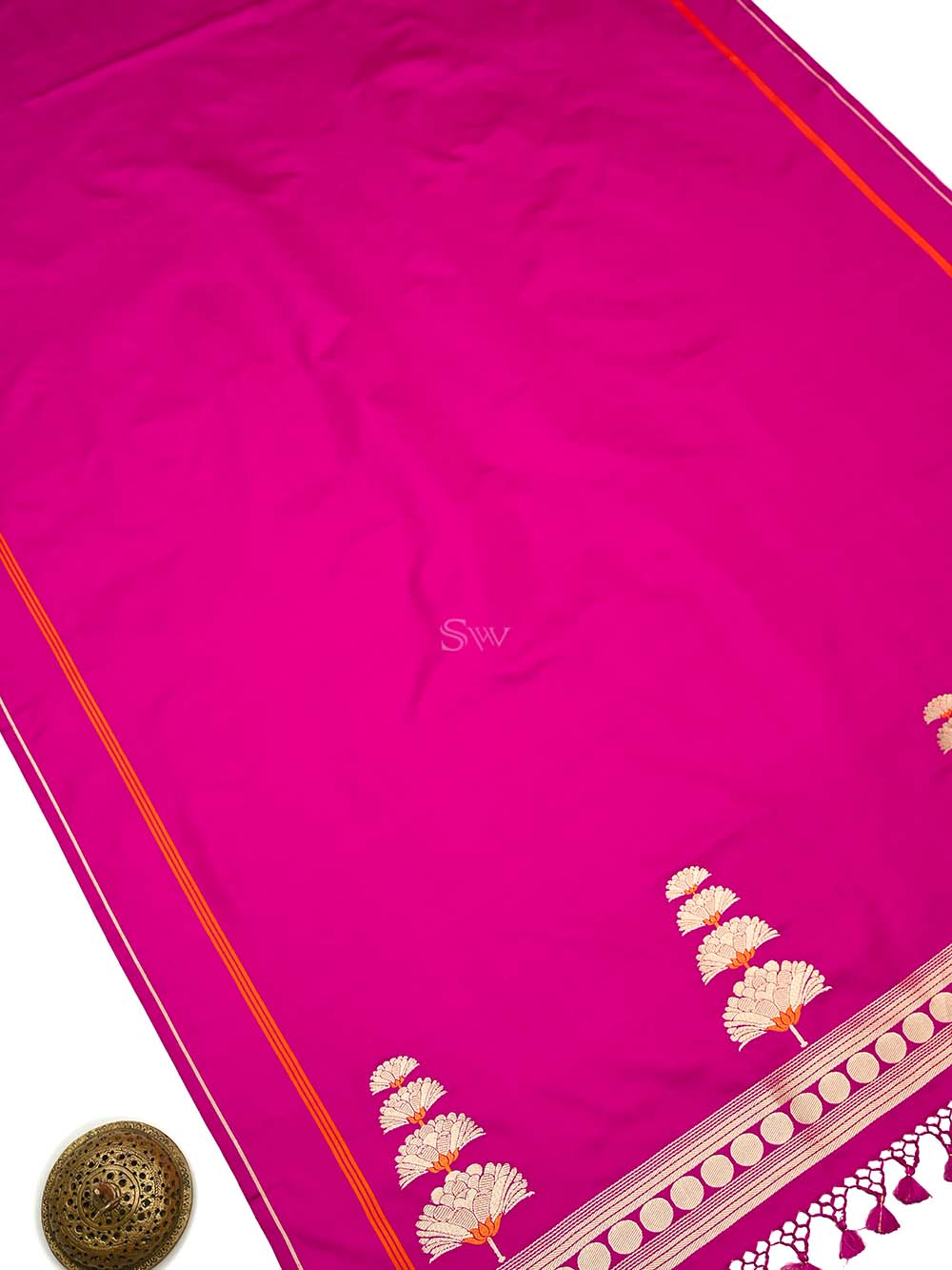 Dark Pink Plain Satin Silk Handloom Banarasi Saree - Sacred Weaves