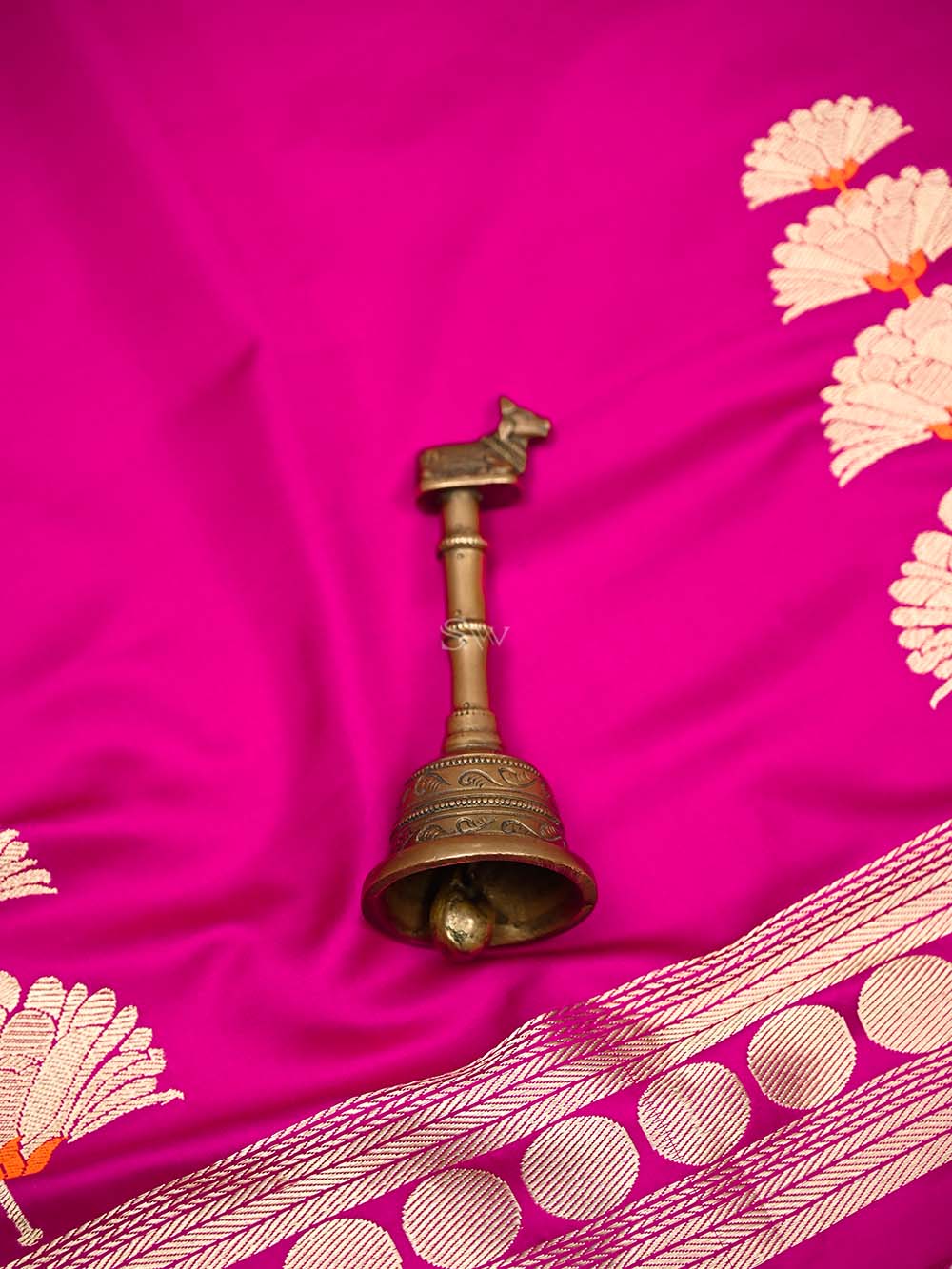 Dark Pink Plain Satin Silk Handloom Banarasi Saree - Sacred Weaves