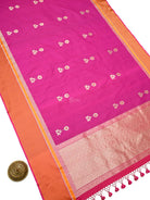 Magenta Booti Tussar Silk Handloom Banarasi Saree - Sacred Weaves