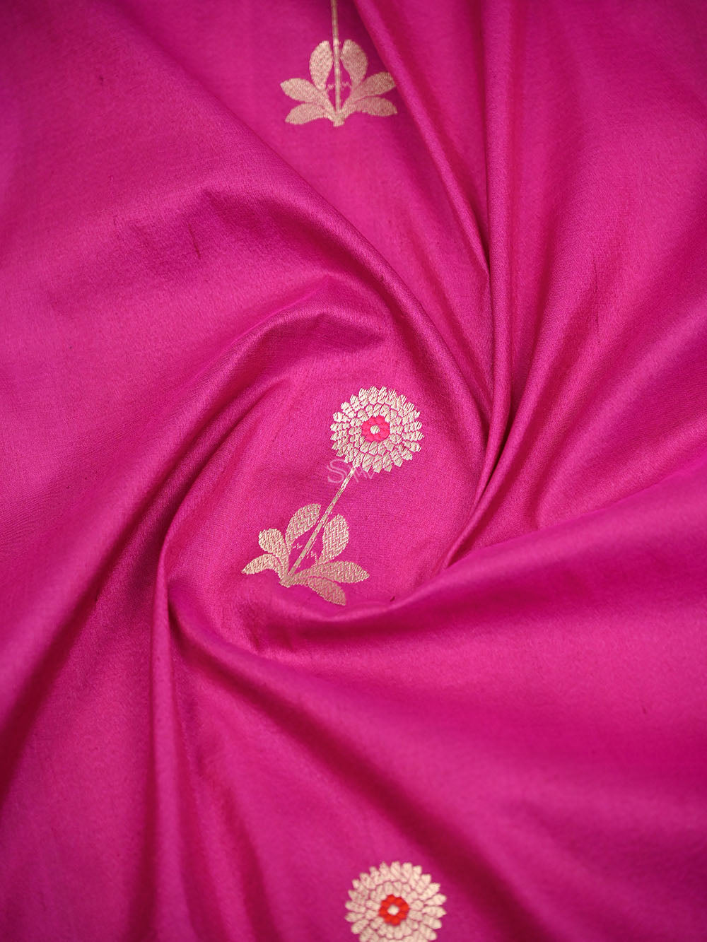 Magenta Booti Tussar Silk Handloom Banarasi Saree - Sacred Weaves
