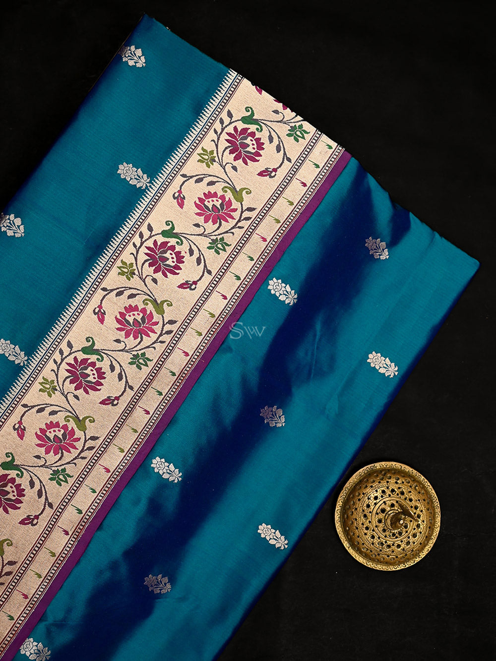 Peacock Blue Paithani Katan Silk Handloom Banarasi Saree - Sacred Weaves