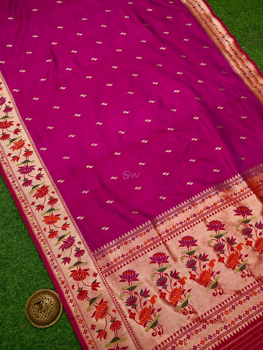 Magenta Paithani Katan Silk Handloom Banarasi Saree - Sacred Weaves