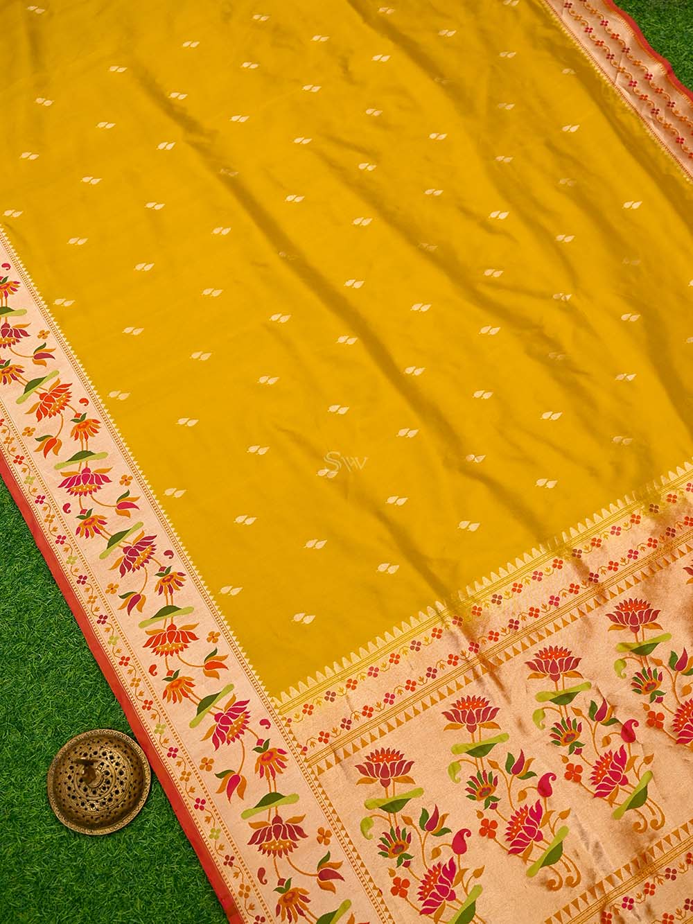 Yellow Paithani Katan Silk Handloom Banarasi Saree - Sacred Weaves
