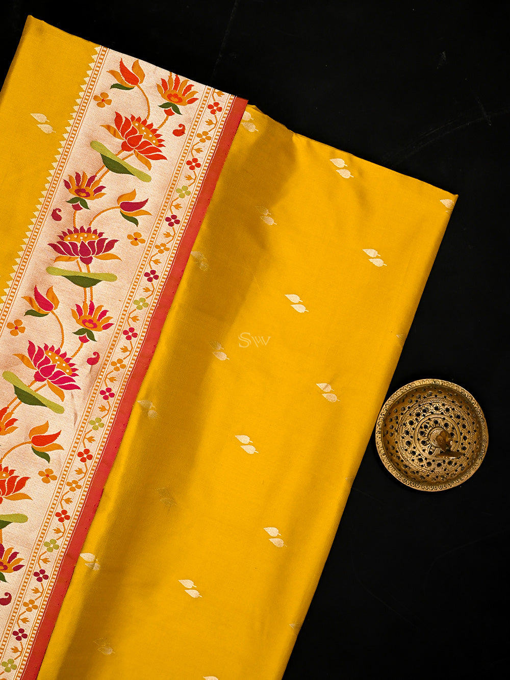 Yellow Paithani Katan Silk Handloom Banarasi Saree - Sacred Weaves