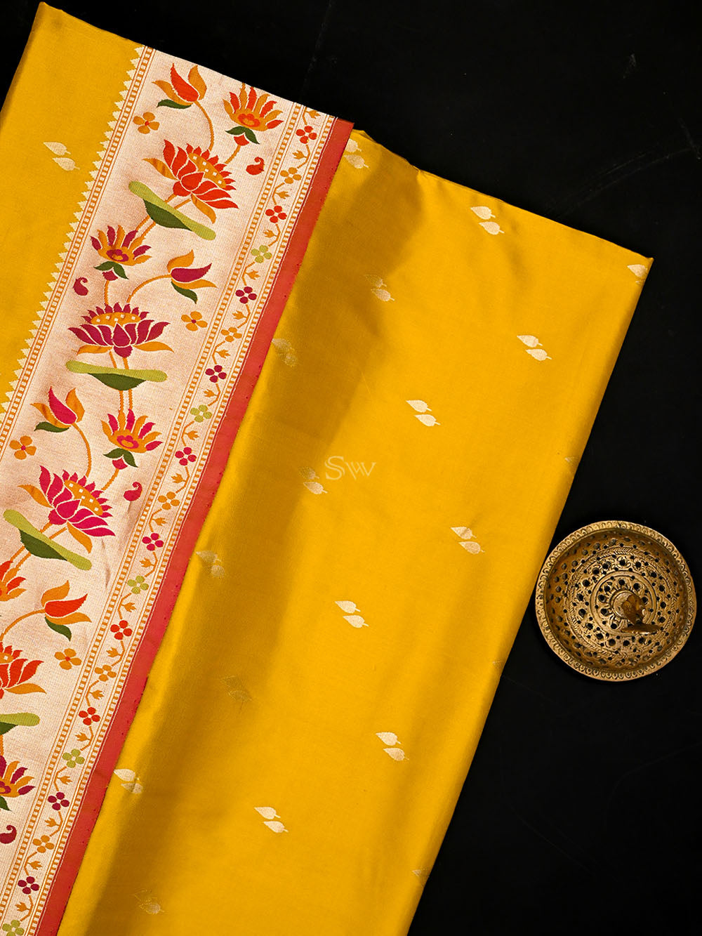 Yellow Paithani Katan Silk Handloom Banarasi Saree - Sacred Weaves