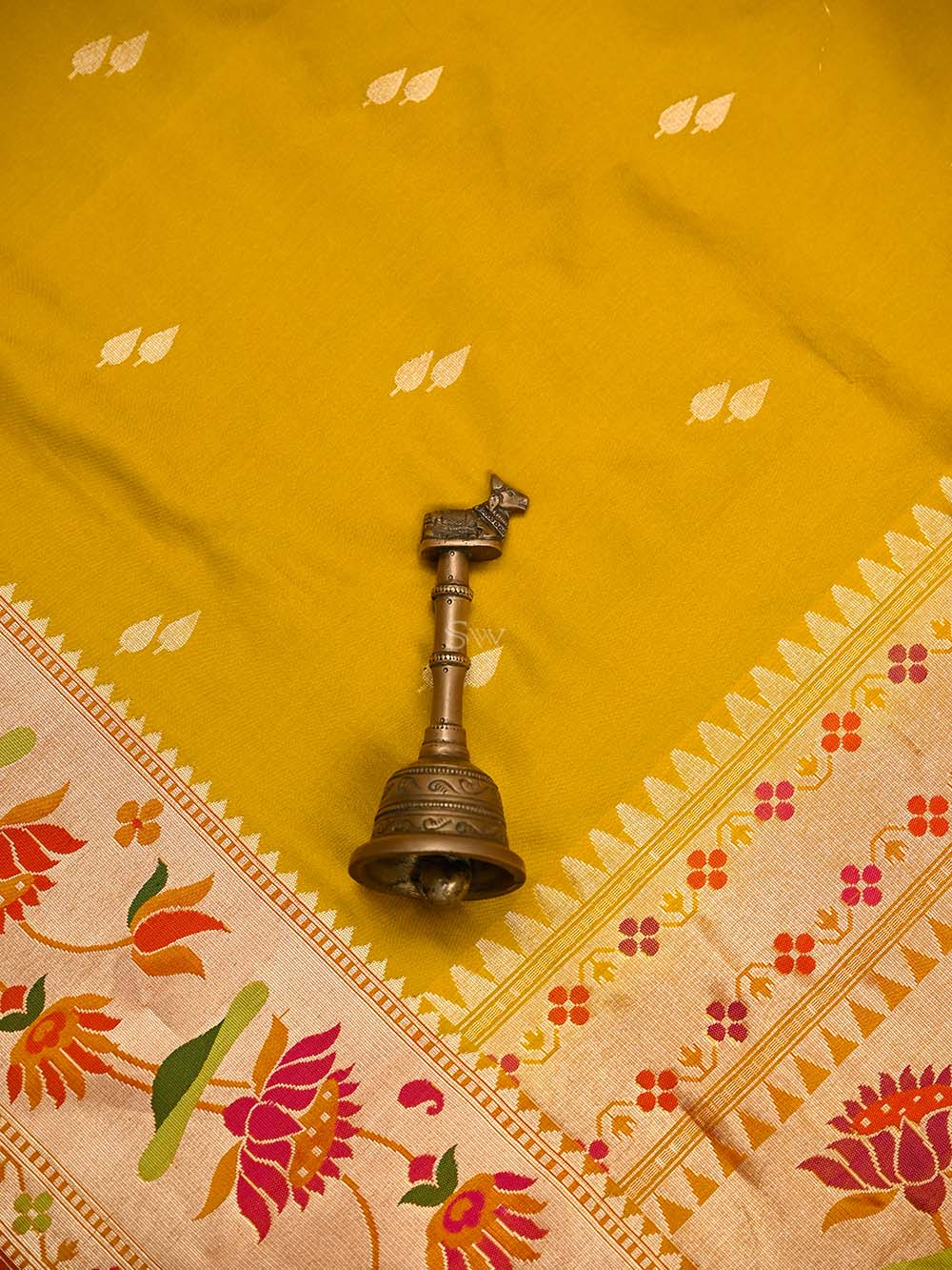 Yellow Paithani Katan Silk Handloom Banarasi Saree - Sacred Weaves